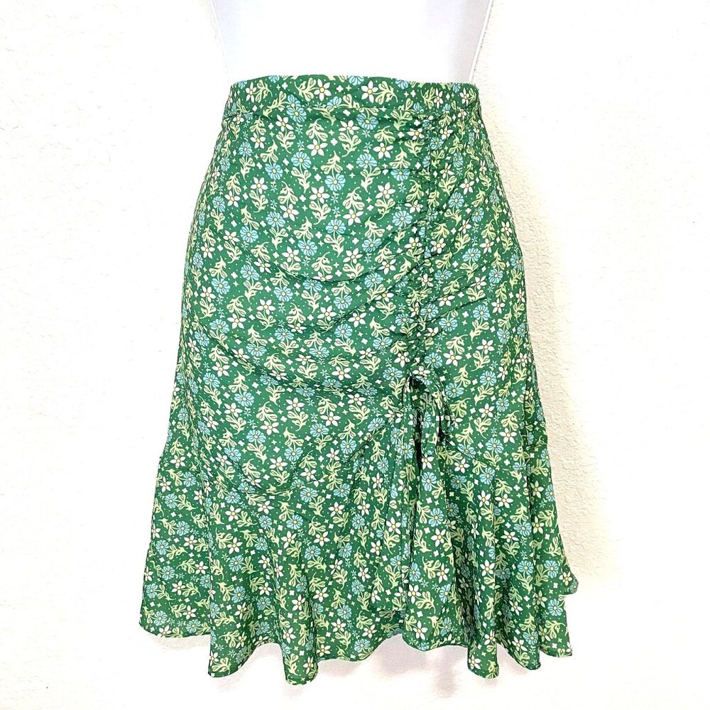 Max Studio Women's A-line Knee Length Floral Skirt Side Zip Green Size Small